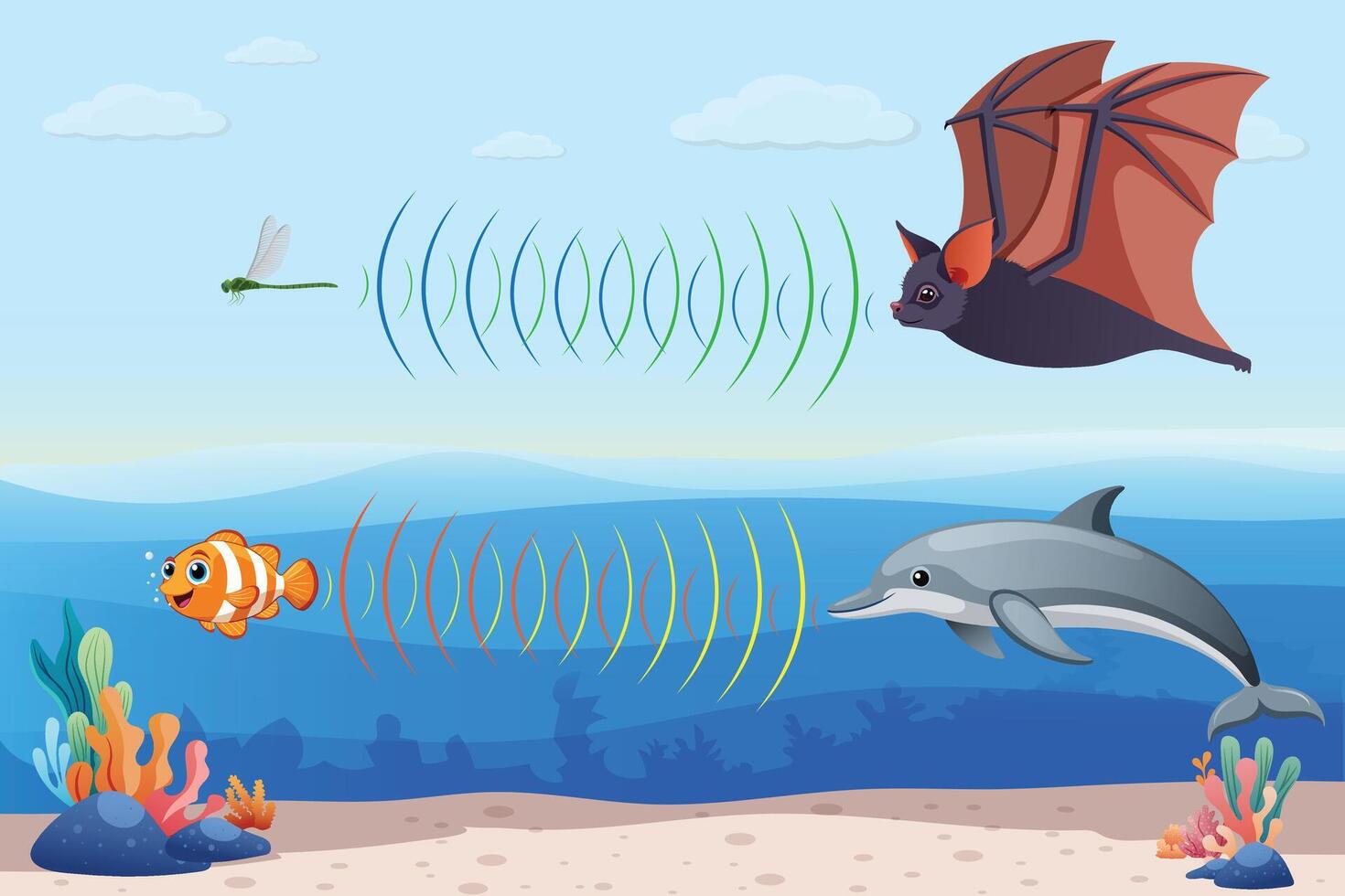 Echolocation in Dolphins and Bats Nature's Ingenious Tool for Navigation and Hunting vector