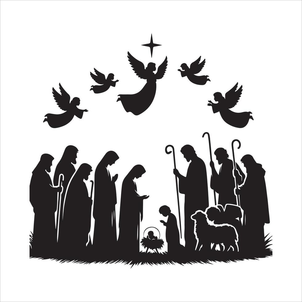 Nativity Scene, baby Jesus, Christmas, Christian silhouette EPS file vector