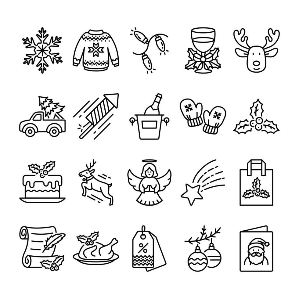 Christmas line icons vector
