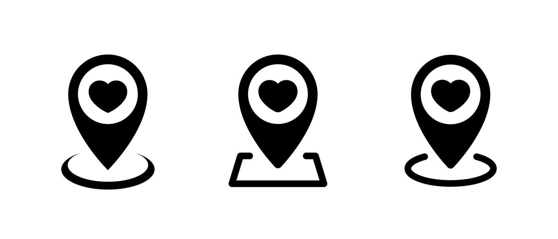 Map pin with heart, love icon. Favorite place sign symbol vector