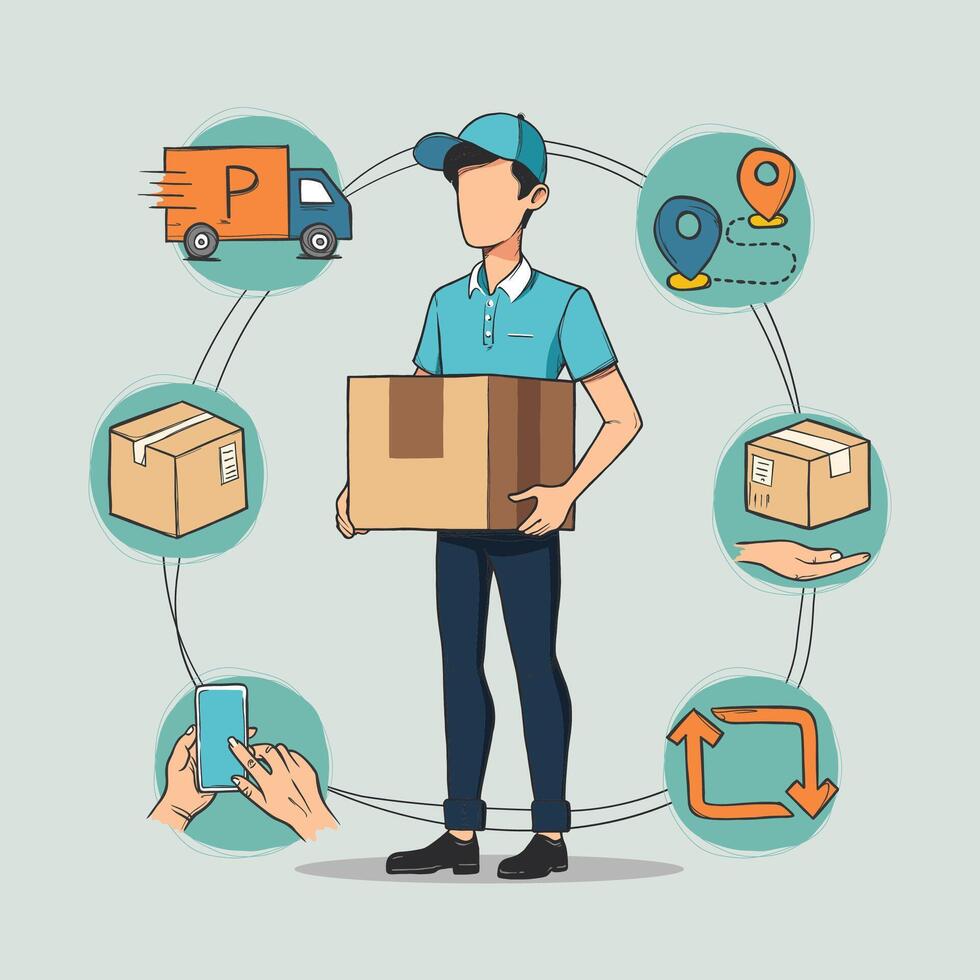 Minimalist Illustration of a Delivery Man with a Box vector