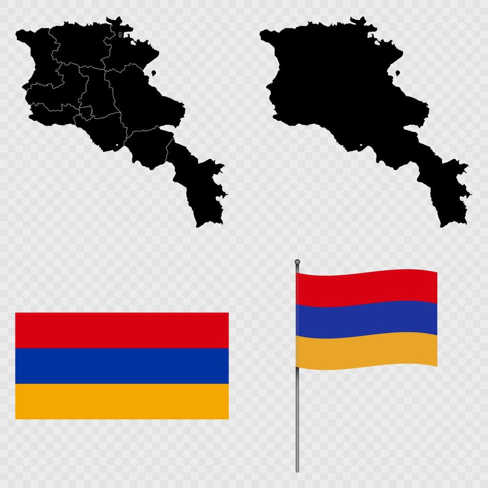 Set of maps, flag and flagpole of Armenia. illustration. vector