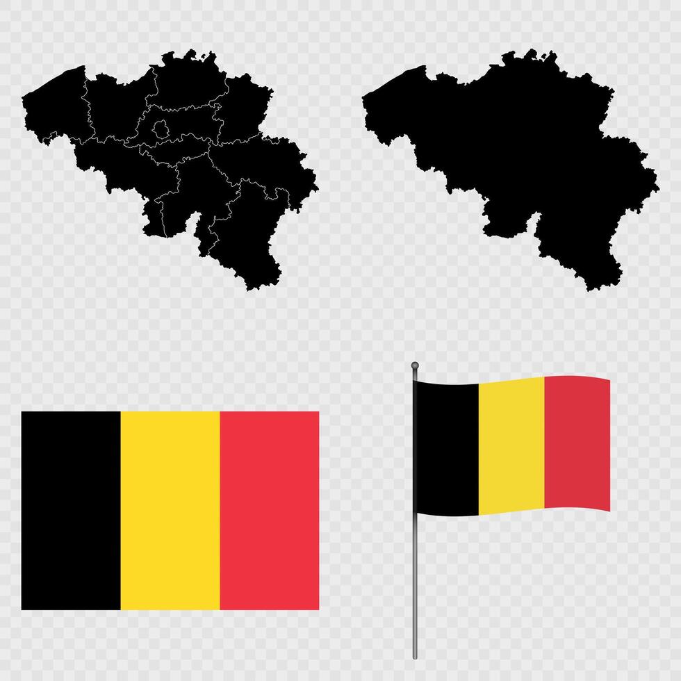 Set of maps, flag and flagpole of Belgium. illustration. vector