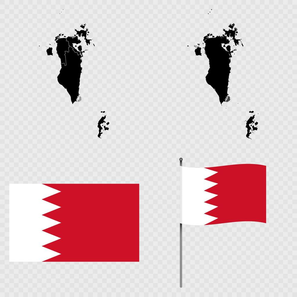 Set of maps, flag and flagpole of Bahrain. illustration. vector