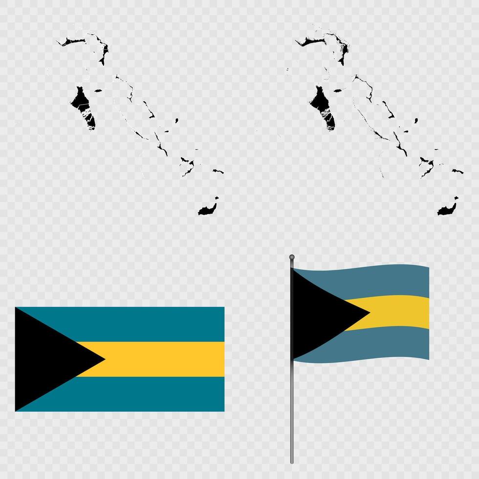 Set of maps, flag and flagpole of Bahamas. illustration. vector
