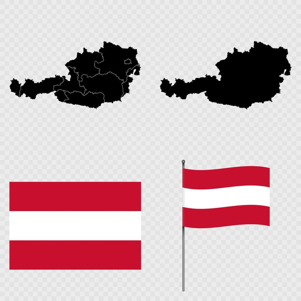 Set of maps, flag and flagpole of Austria. illustration. vector
