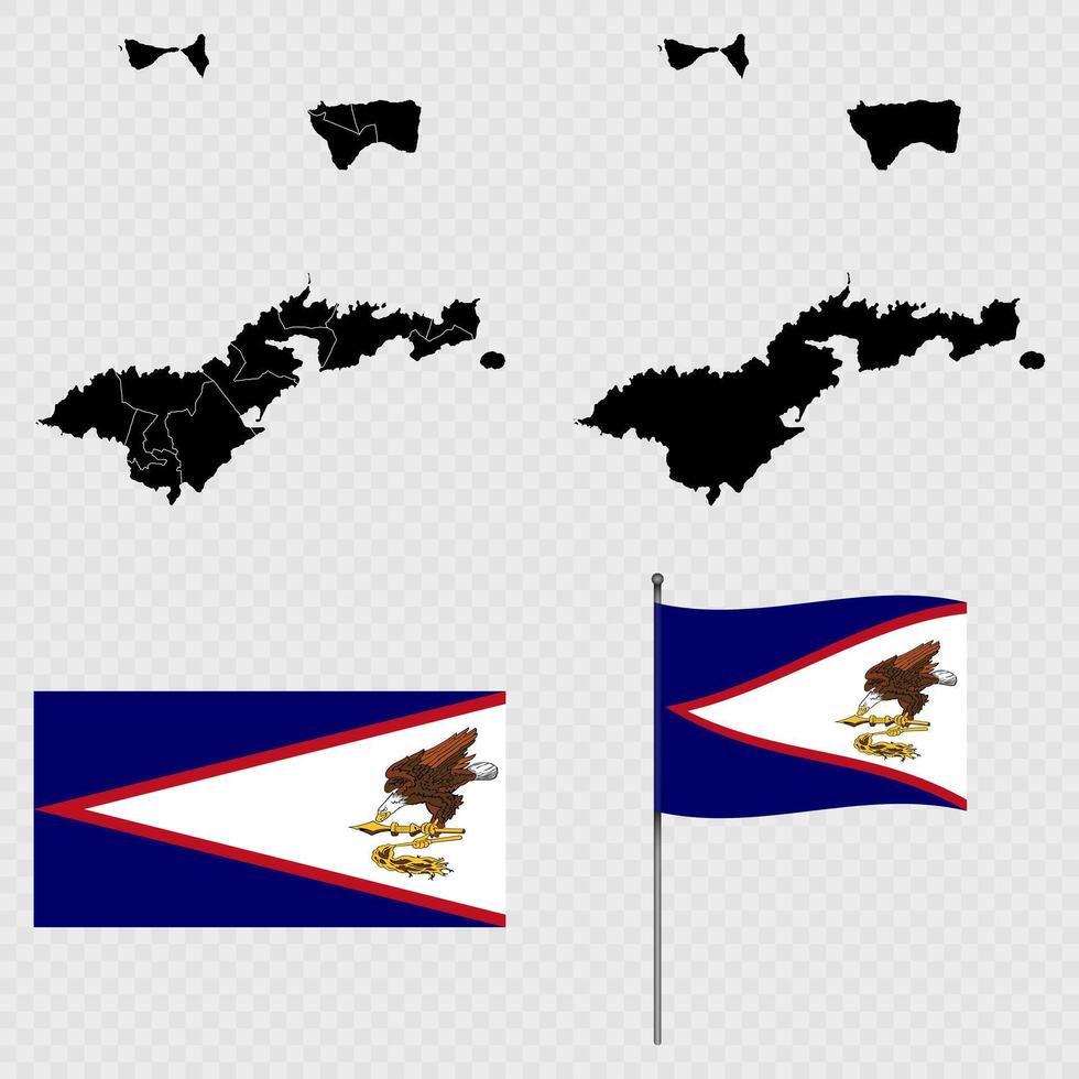 Set of maps, flag and flagpole of American Samoa. illustration. vector
