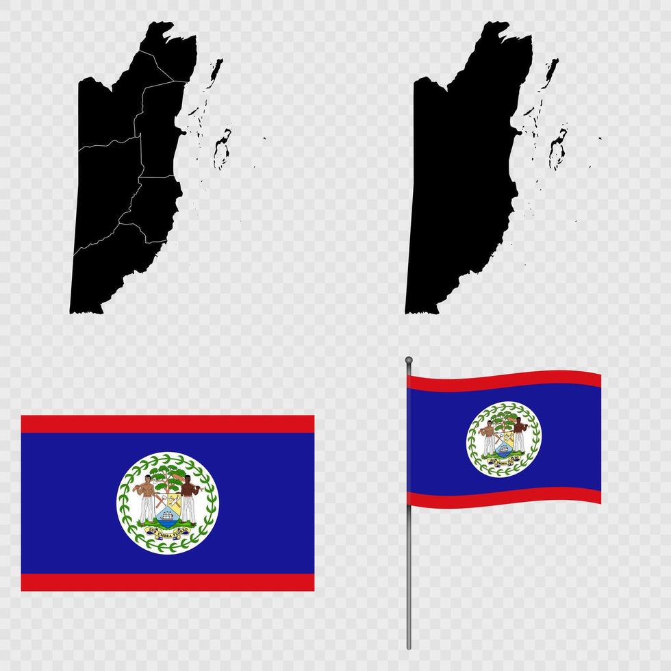 Set of maps, flag and flagpole of Belize. illustration. vector
