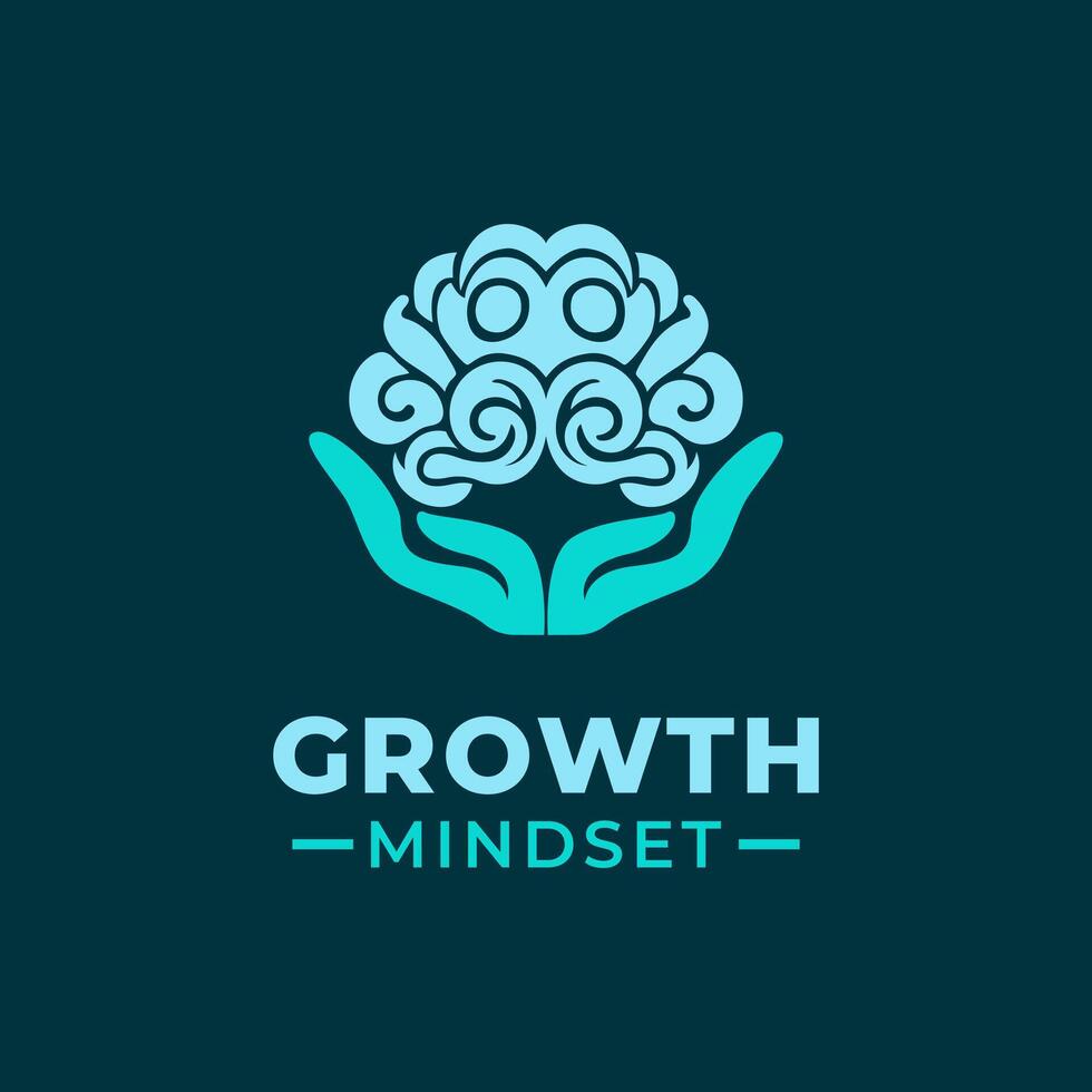 Growth Mindset logo design template with a Brain symbol and two holding hands. Logo template illustration. vector