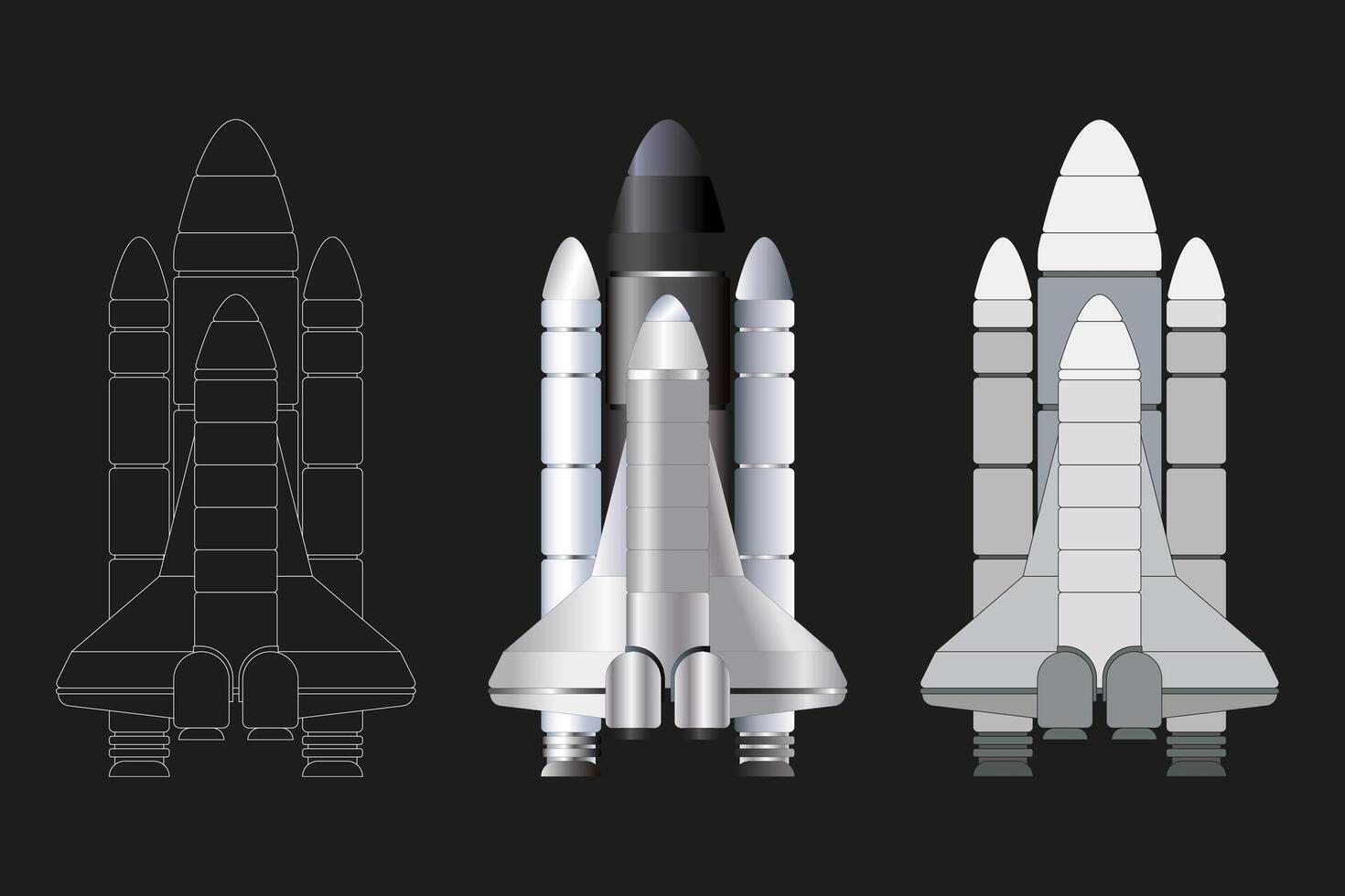Rockets are realistic. Shuttle spaceships to launch expeditionary rockets exploring the universe, illustration vector