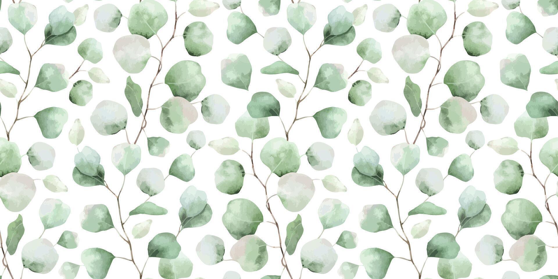 Eucalyptus branches and leaves. Hand drawn watercolor seamless pattern of greenery. Summer floral background for wallpaper, textile, scrapbooking, linen, packing paper vector