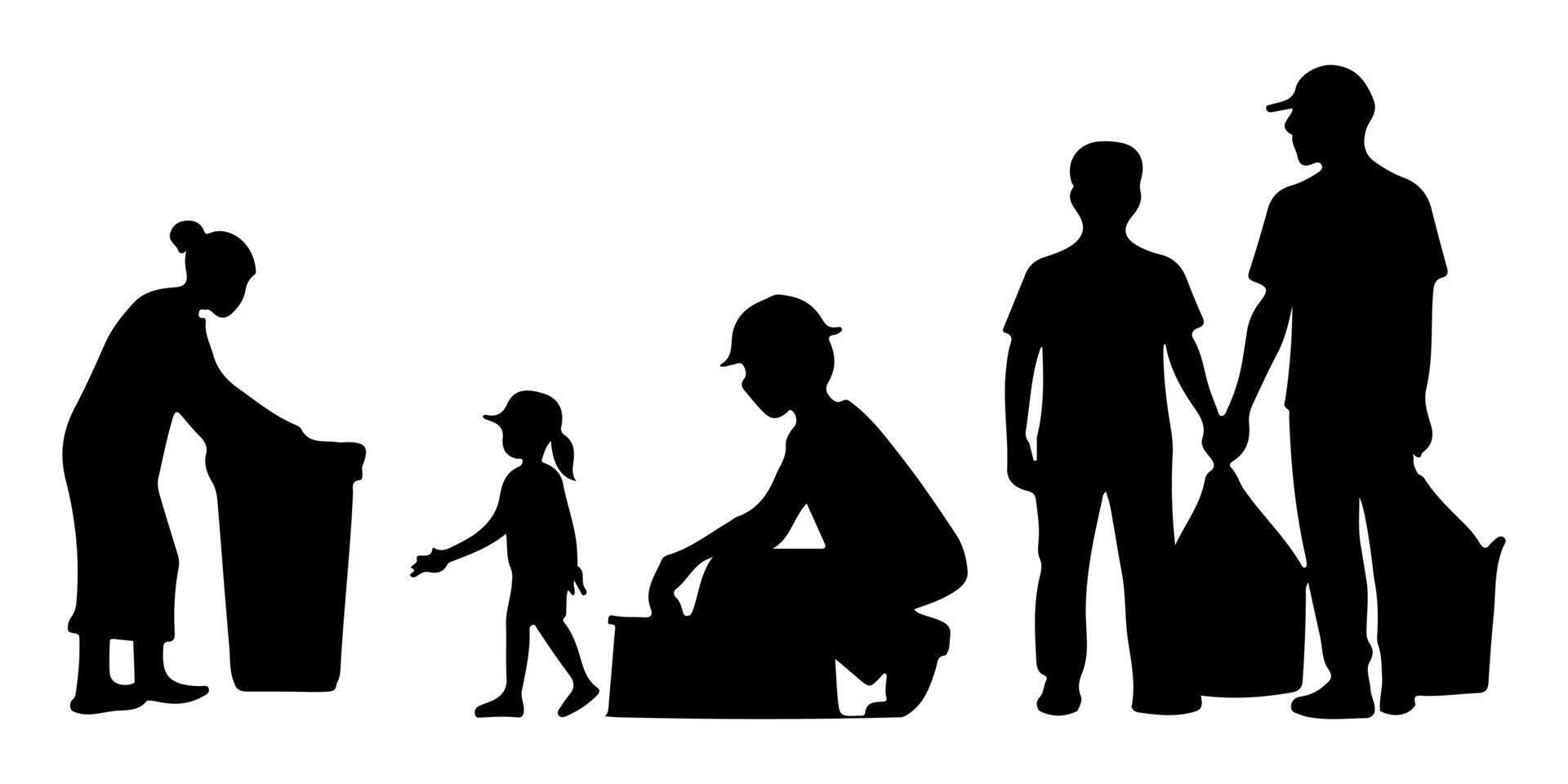 Teamwork Silhouette of Community Cleaning for Environmental Awareness vector