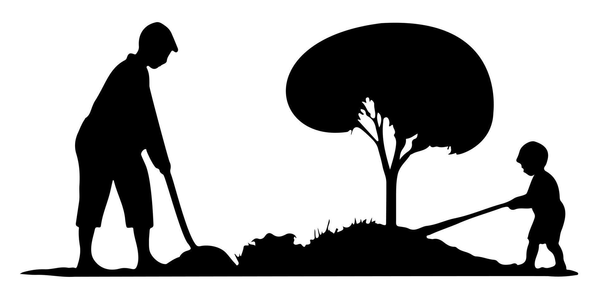 Black Silhouettes of Tree Planting for Sustainability Themes vector