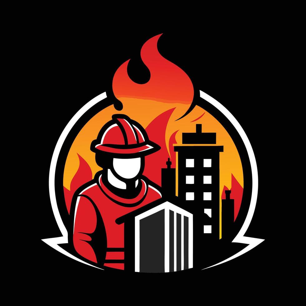 firefighter with fire helmet and fire in background vector