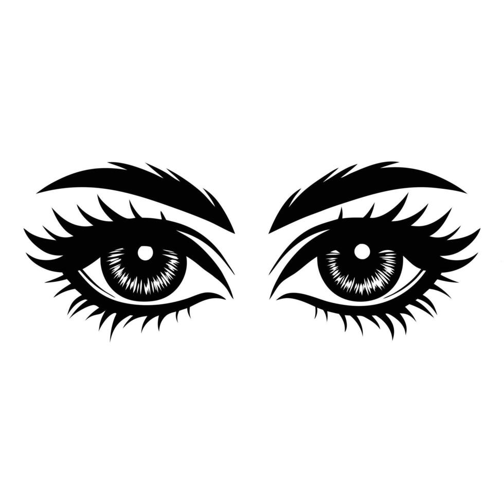 a black and white illustration of a woman's eyes vector
