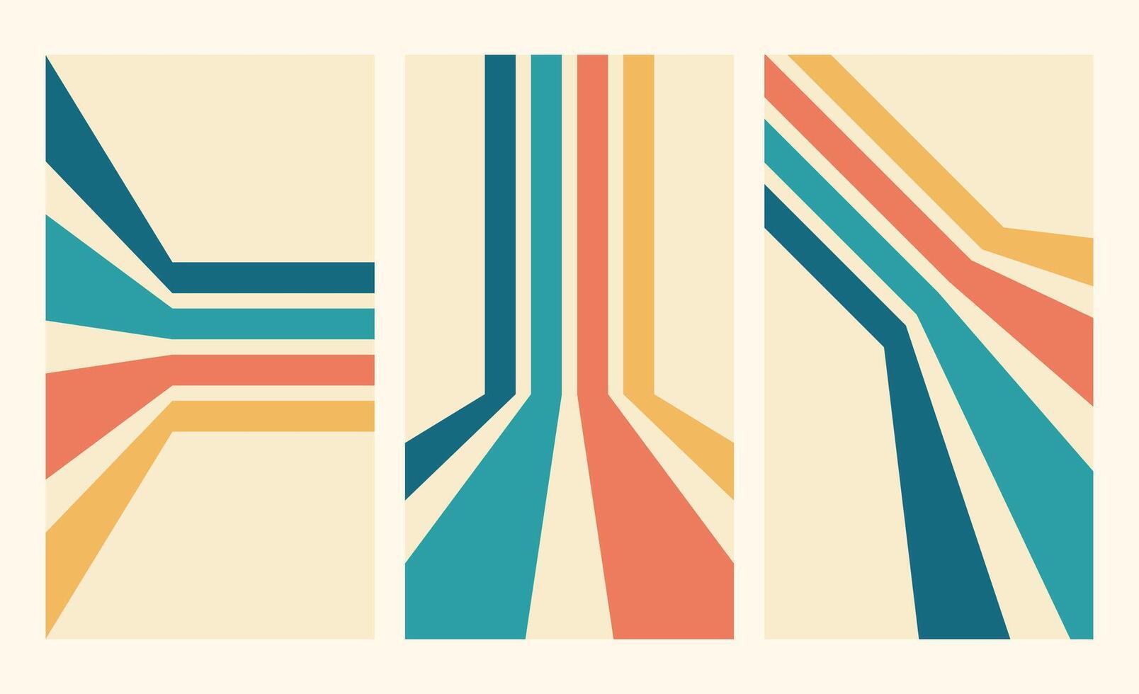 Retro lines vertical background set. Vintage path wallpaper. Colorful perspective stripes design. vector