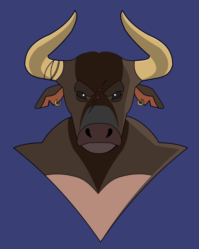 A cartoon bull with horns on its head vector