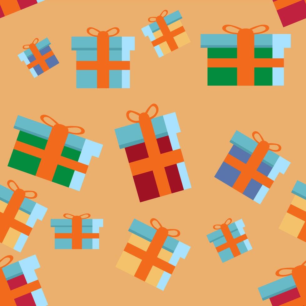 Many colorful gift boxes on a tan background vector