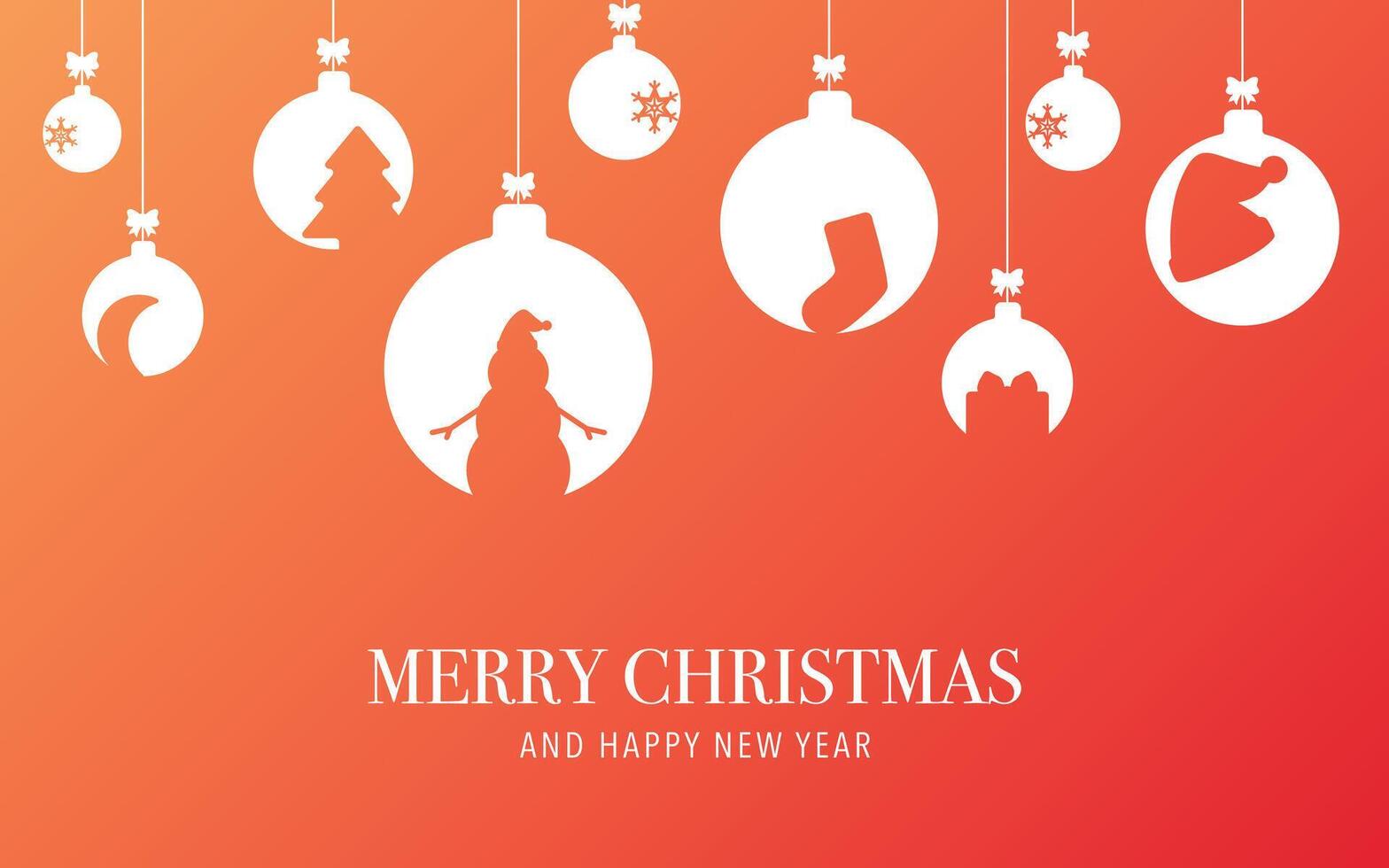 Orange and yellow Merry Christmas card with white Christmas tree toys for greeting vector