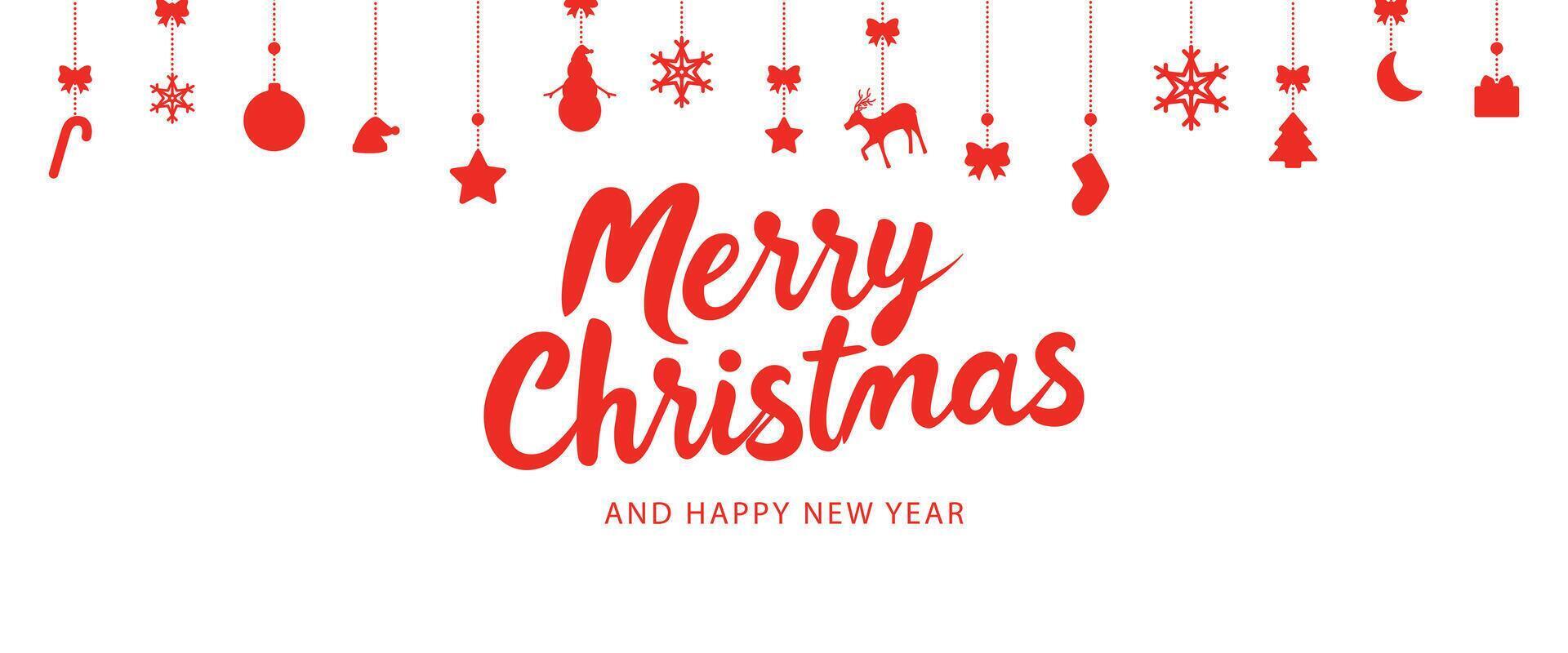 White Merry Christmas and New year card with red Christmas tree toys for greeting vector