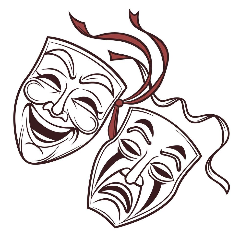 Two theater masks representing joy and sadness in an artistic design vector