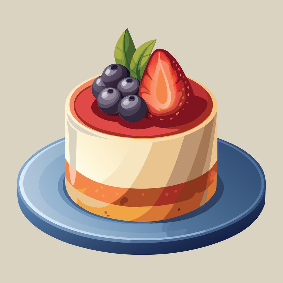 Delicious fruit dessert with berries and sauce on a plate vector