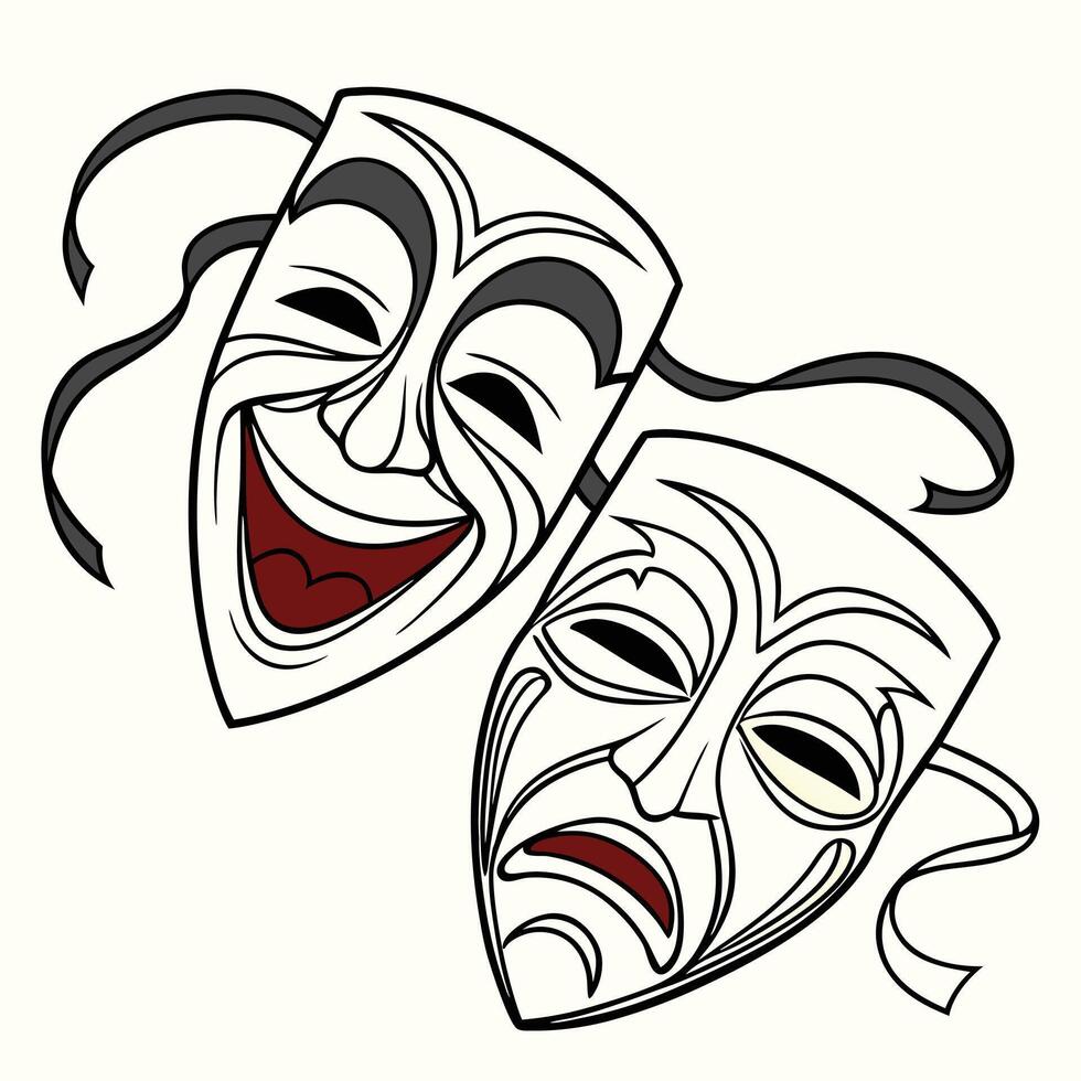 Symbols of emotion represented by theater masks in contrasting styles vector