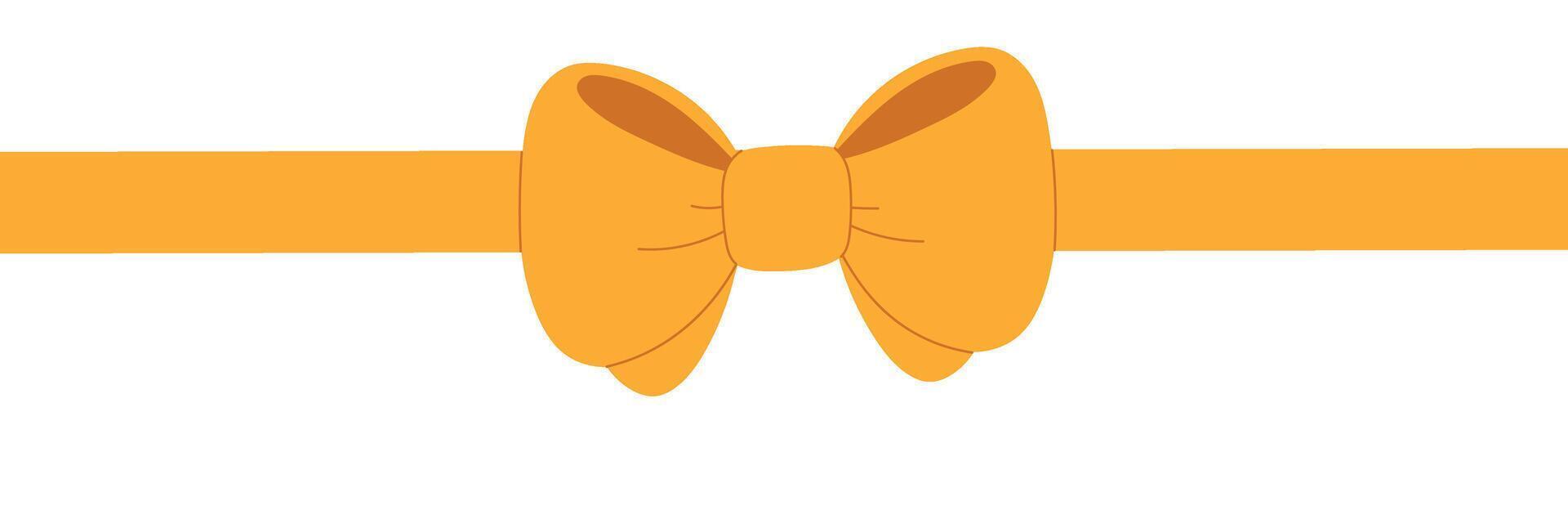 Yellow satin ribbon with shiny bow. Luxury decoration for Christmas and New Year. Flat illustration isolated on white background. vector