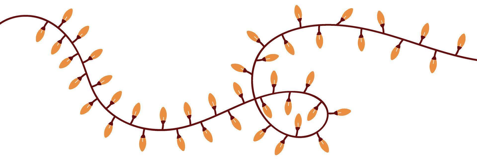 One line garland with Christmas lights. Doodle style decoration with continuous of bulbs. Flat illustration isolated on white background. vector