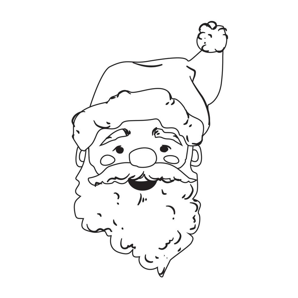 Santa Claus portrait. Clean line on the white background. Smiling face with beard. Colorbook, decorations, wrapping paper vector
