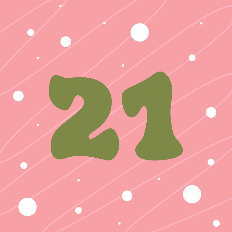 Christmas advent calendar design, day 21. Groovy style illustration, pink background vector