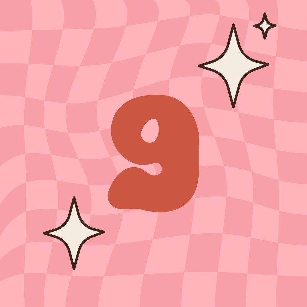 Christmas advent calendar design, day 9. Groovy style illustration, pink background vector