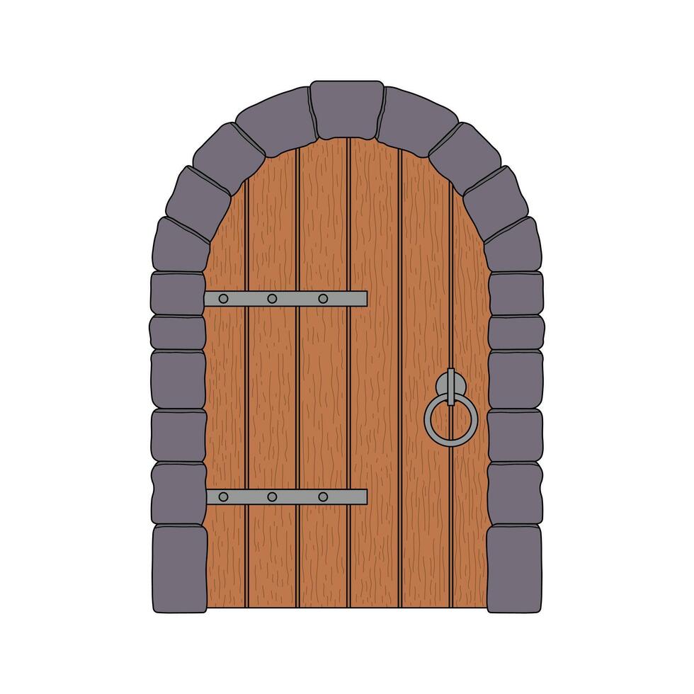 Hand drawn kids drawing medieval door cartokids drawing medieval door cartoon isolatedon isolated vector