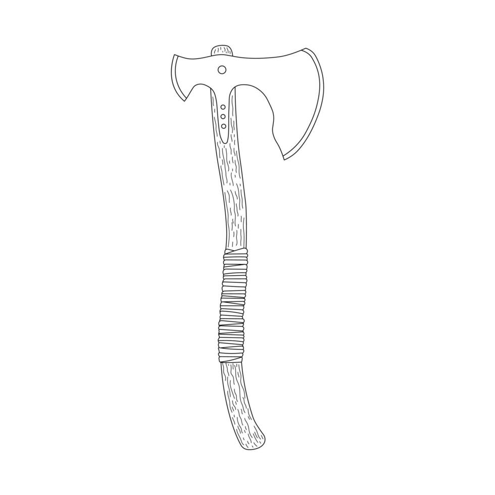 Hand drawn kids drawing medieval axe cartoon isolated vector