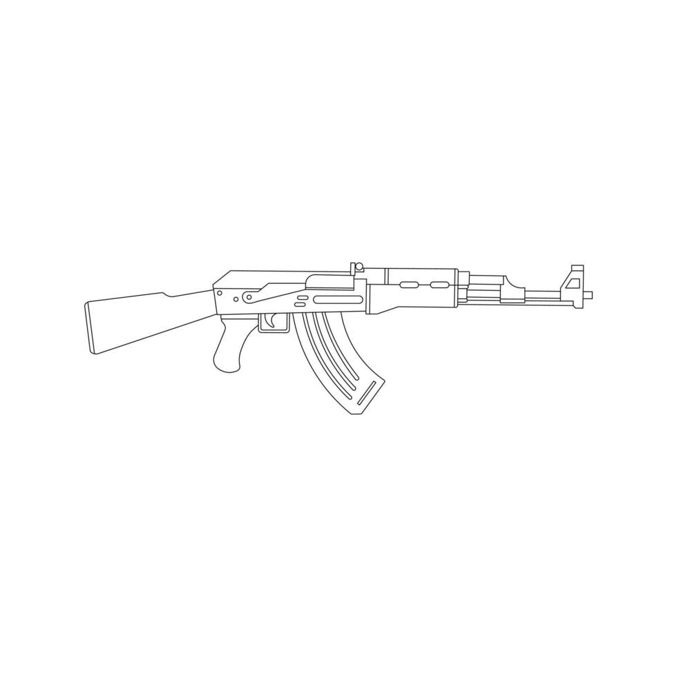 Hand drawn kids drawing AK 47 Assault rifle cartoon isolated vector