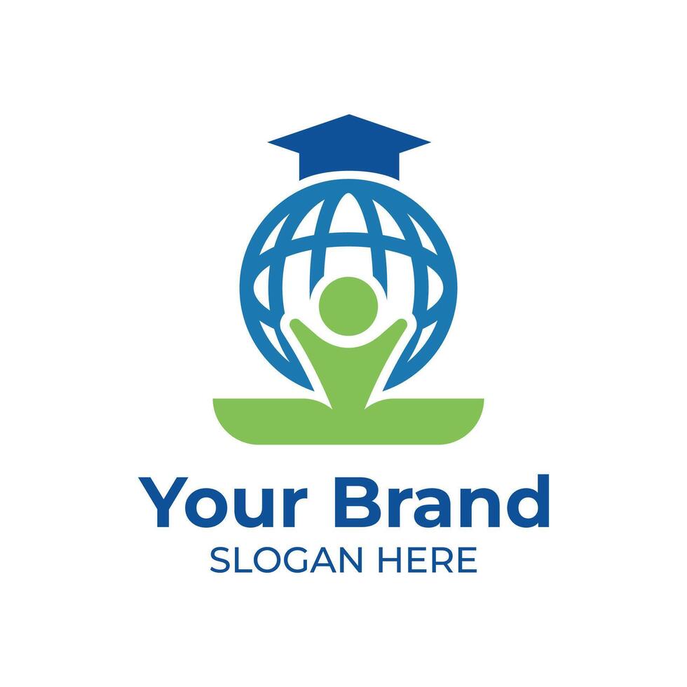 Human figure with toga cap lifting globe symbolizes global education and lifelong learning vector