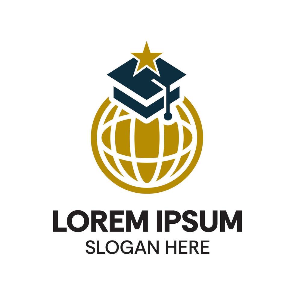 Educational Logo Design Featuring Globe and Graduation Hat with Star vector