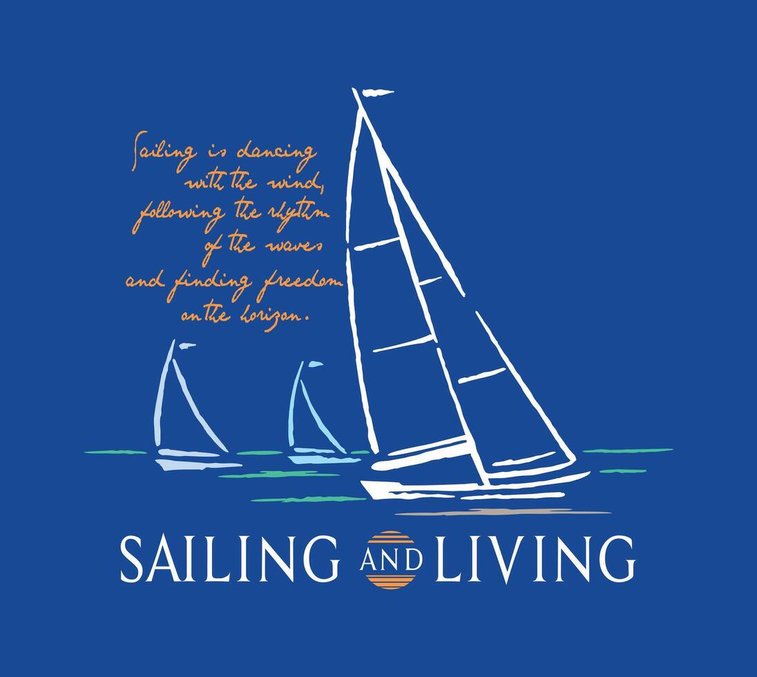 Stylized and editable illustration of sailboats. Art in free and simple lines for prints on t-shirts, decoration, etc. vector