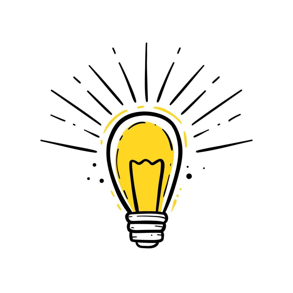 idea light bulb on doodle outline drawing illustration vector