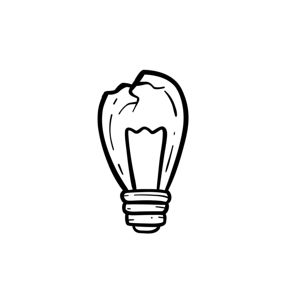 broken idea light bulb on doodle outline drawing illustration vector