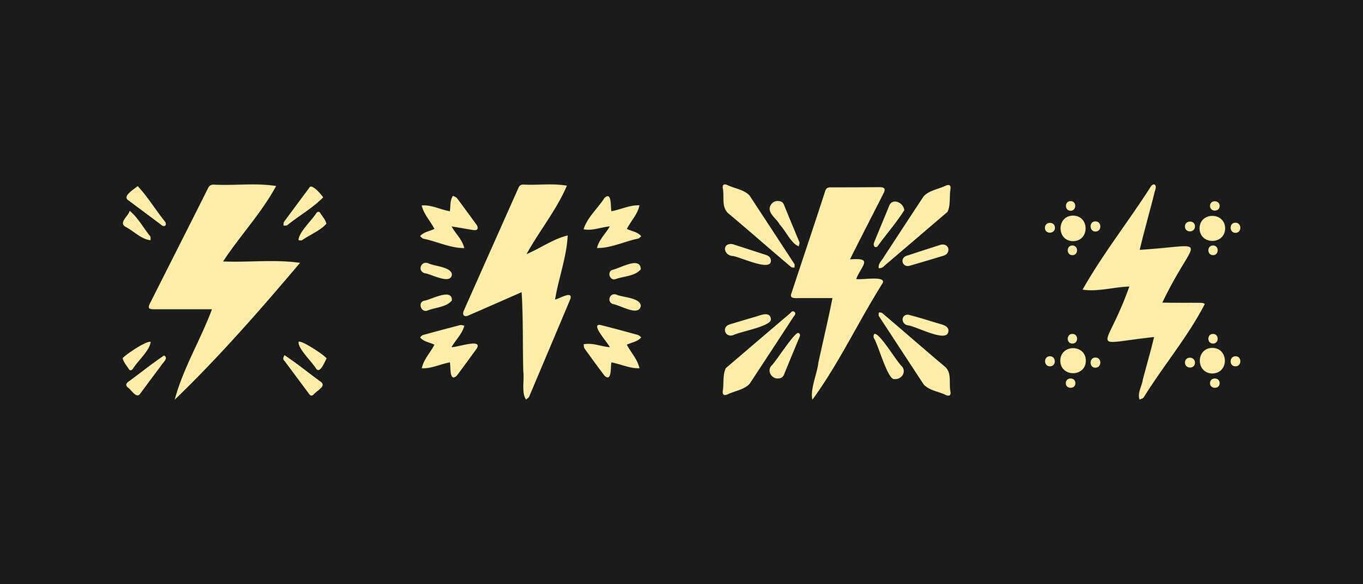 Creative collection of lightning and thunder symbols designed for weather-themed graphics and illustrations in various styles vector