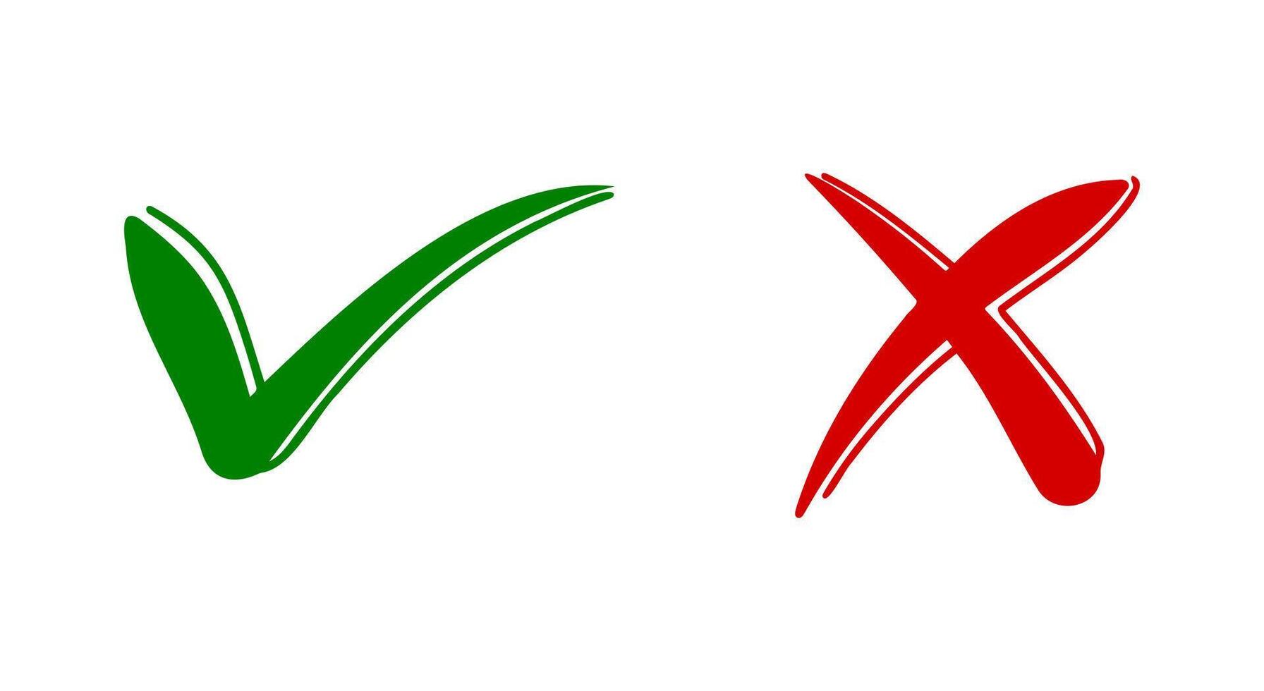 Tick and cross signs. Checkmark OK and X icons. vector