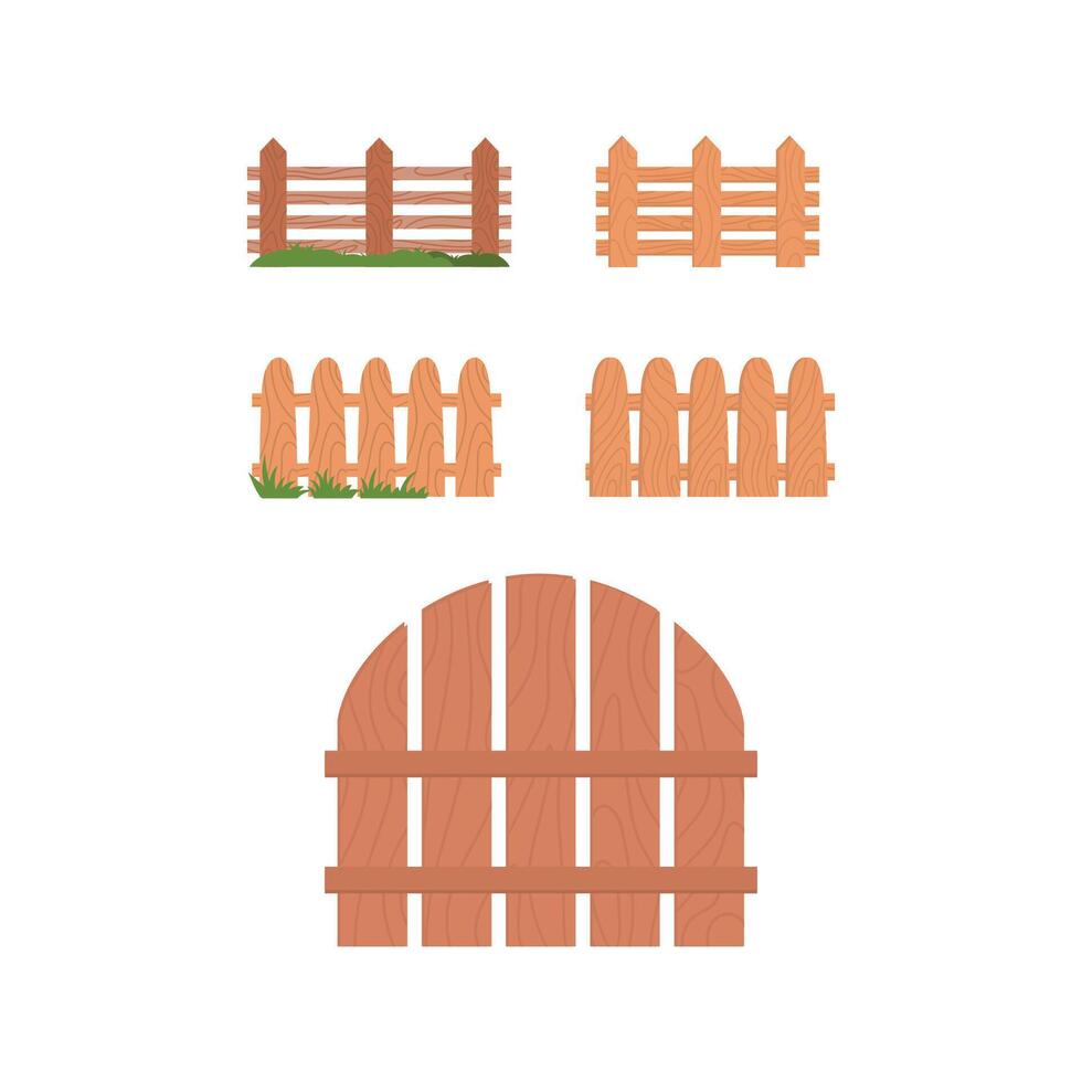 hand drawn wooden fence set garden vector