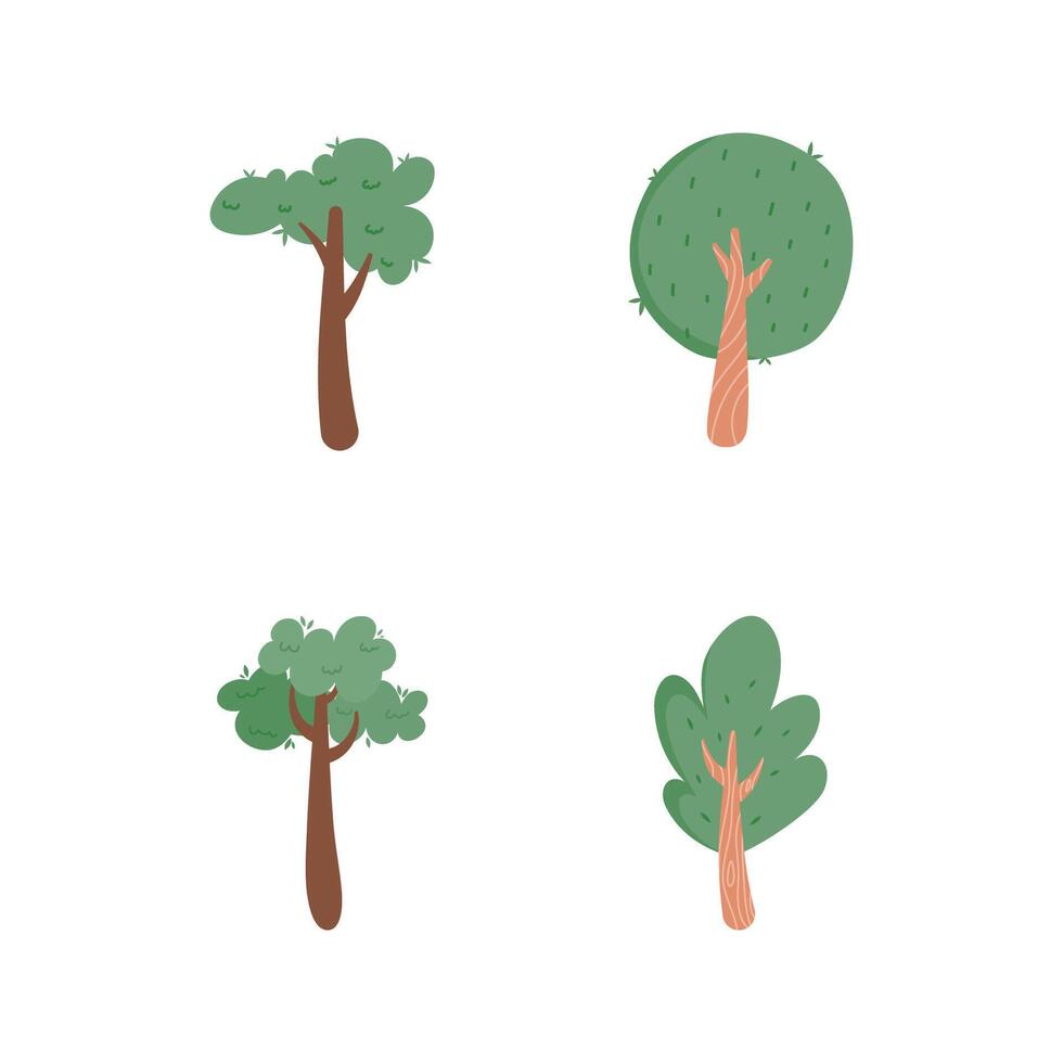 Hand drawn various types of trees collection set vector