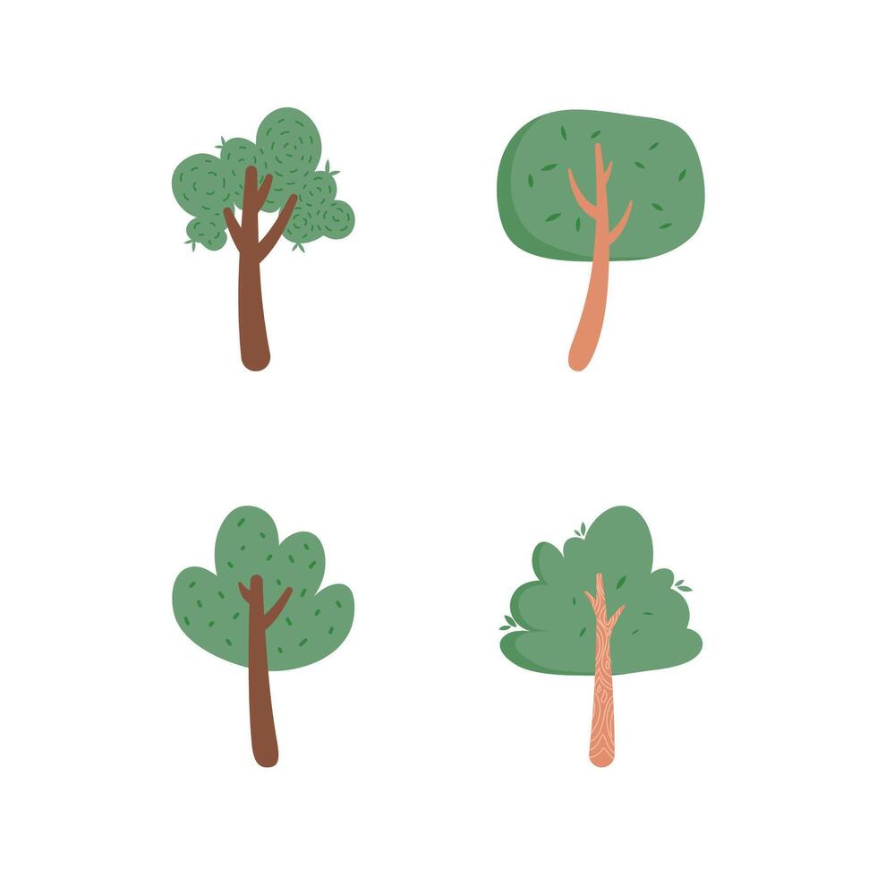 Hand drawn item set of tree cute design vector