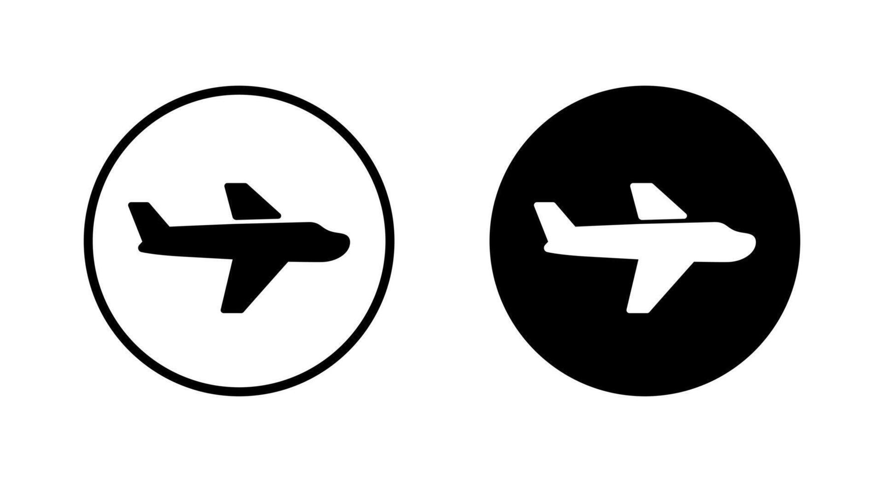Plane, airplane icon on black circle. Flight sign symbol vector