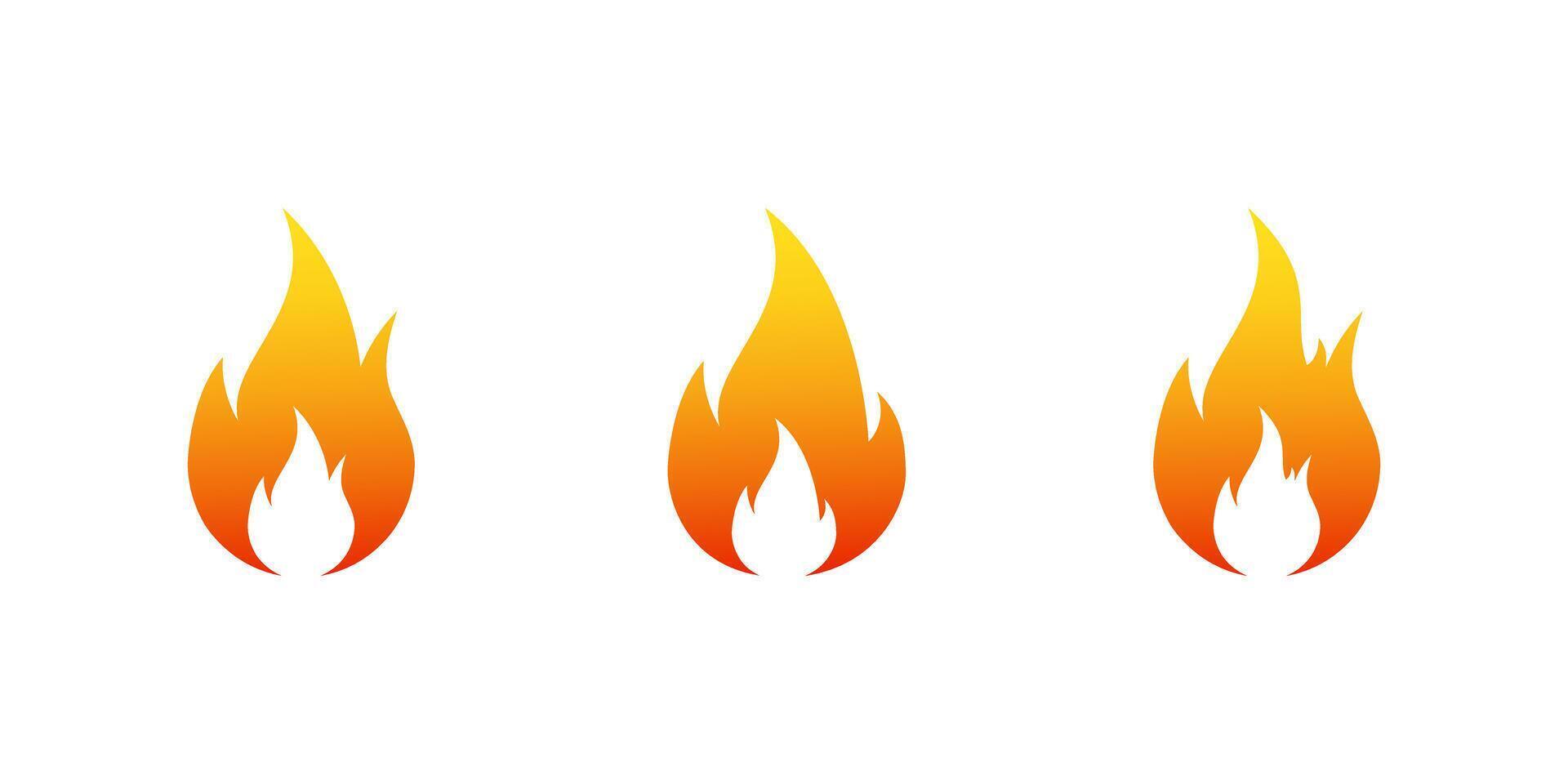 Fire, flame gradient icon set in flat design. Blaze, burn sign symbol vector