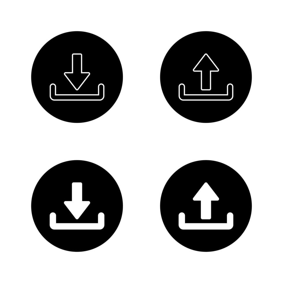 Download and upload icon on black circle. Downloading and uploading sign symbol vector