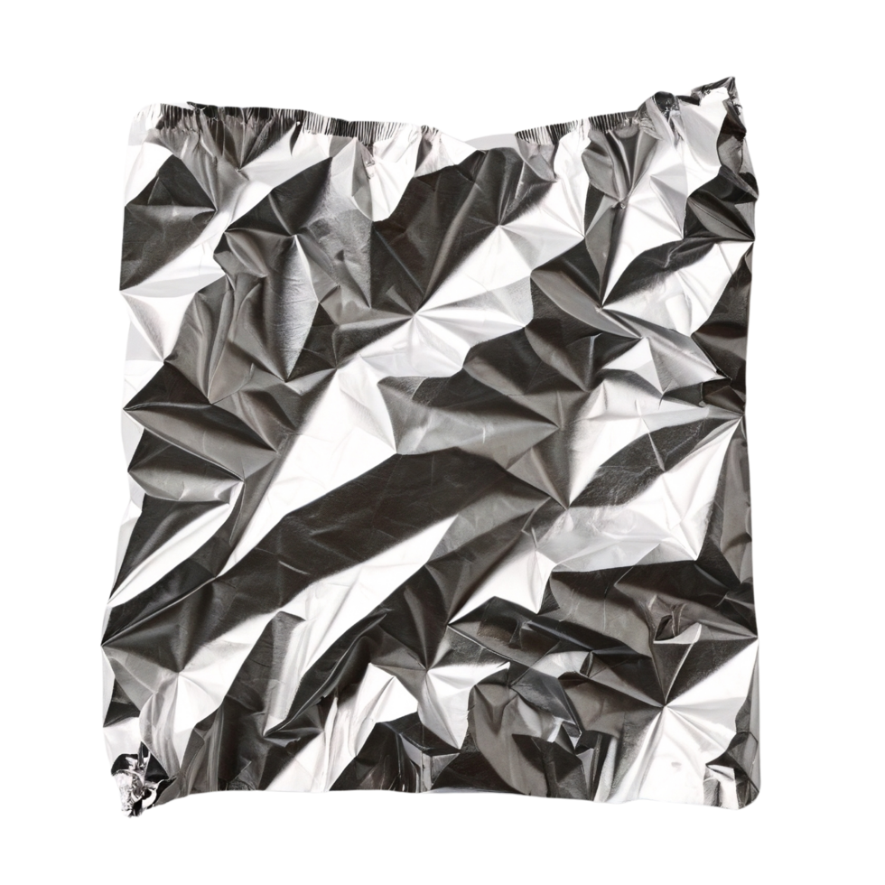 Crumpled aluminum foil sheet isolated on a transparent background png