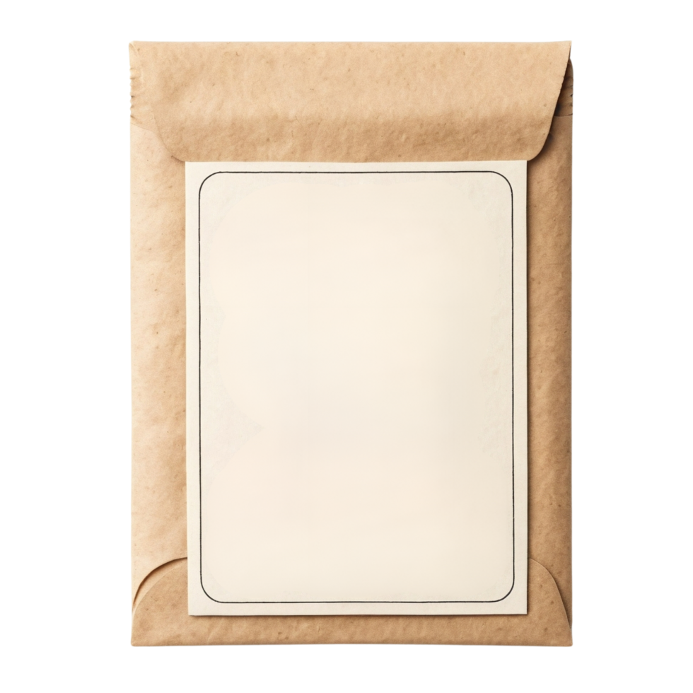 Brown envelope with blank label sticker isolated on a transparent background png